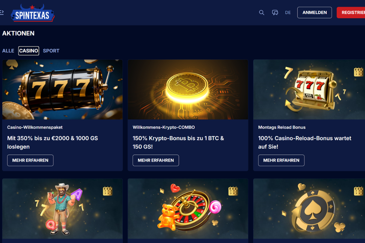 Spin Texas Casino Aktionen und Willkommensbonus